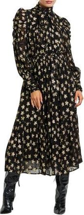 Ciebon Adelle Metallic Star Print Long Sleeve Midi Dress in Black at Nordstrom Rack, Size Small