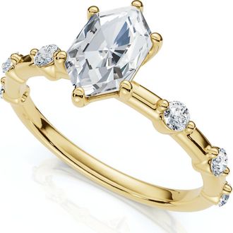 Pompeii3 Certified 1 1/3Ct Hexagon Diamond Jamie Engagement Ring 14k Gold Lab Grown