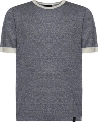 Fay Linnen en Katoenen T-shirt - Heren - Ronde hals truien - Grijs - 2XL - Katoen - Truien & Vesten
