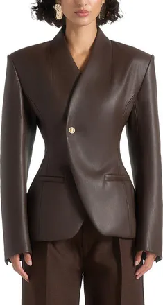 Mani&egrave;re De Voir Ina Leather Cinched Waist Blazer in Brown at Nordstrom, Size 10