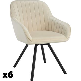 TecTake 6 sillas de comedor giratorias 360&ordm; de terciopelo 58x58x82 cm, crema