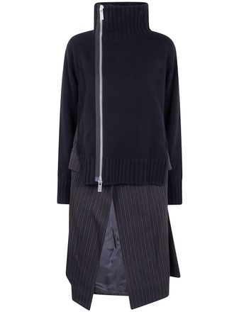 sacai Stripe Doeskin X Wool Knit Coat Dress