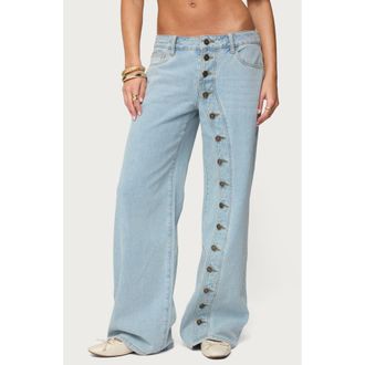 Edikted Adison Button Fly Low Rise Baggy Jeans in Light-Blue at Nordstrom, Size X-Small