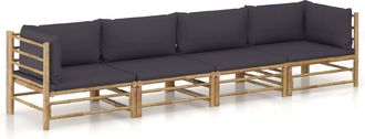 vidaXL Set De Muebles De Jard&iacute;n 4 Piezas Bamb&uacute; Y Cojines Gris Oscuro Vidaxl