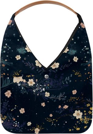 Generic Floral White Black Background Reusable Lightweight Grocery Bags - Foldable Into Compact Pouch, Washable & Sturdy, Multipurpose for Shopping and Travel