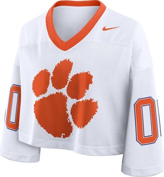 Nike Clemson Logo Nike Womens Dri-FIT College Cropped Jersey in White | 03O311VACLN-2B9