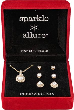 Danecraft Imitation Pearl and Cubic Zirconia Necklace and Earrings Set in Gold at Nordstrom Rack