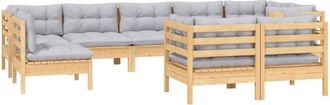 vidaXL Juego De Muebles De Jard&iacute;n 9 Pzas Y Cojines Madera Maciza Pino Vidaxl