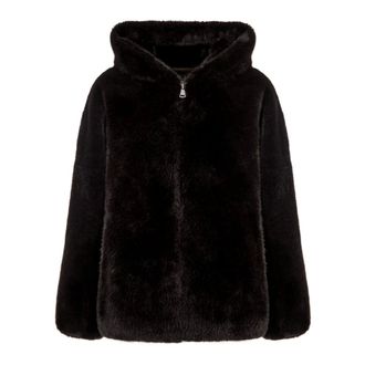 Cesare Gaspari Jassen, Dames, Bruin, XL, Polyester, Stijlvolle Capuchon Jas van Imitatiebont Reyna