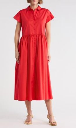 Nordstrom Drop Waist Button Front Cotton Midi Dress in Red Bittersweet at Nordstrom Rack, Size Xx-Small