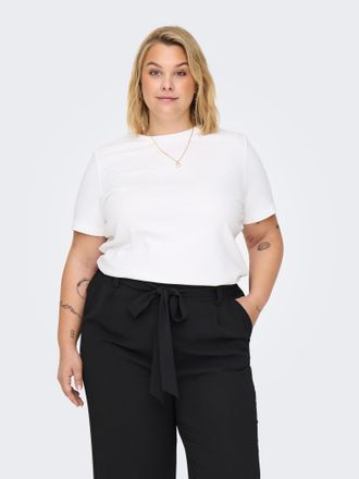 Only Carmakoma T-Shirt ONLY CARMAKOMA CARJEN SS JEANS TEE JRS, Damen, Gr. M, hellwei&szlig;, Jersey, Obermaterial: 100% Baumwolle, unifarben, regular fit, Rundhals, Shirts