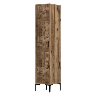 Dmora Armario Multiuso 1 Puerta Felitto, 4 Estantes, Puerta &Uacute;nica, Dise&ntilde;o Geom&eacute;trico, 40x201h Cm Marr&oacute;n Nogal