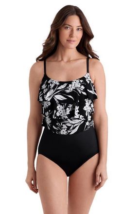 Longitude Triple Tier Tank Long Torso One-Piece Swimsuit in Vineyard Vacay at Nordstrom, Size 12