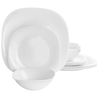 Gibson Piazza 12 Piece Tempered Opal Glass Dinnerware Set in White