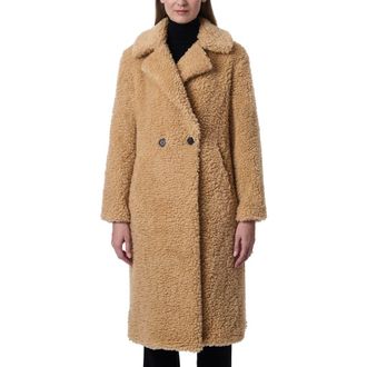 Bernardo Faux Shearling Double Breasted Longline Coat in Gingerroot at Nordstrom Rack, Size Xx-Large