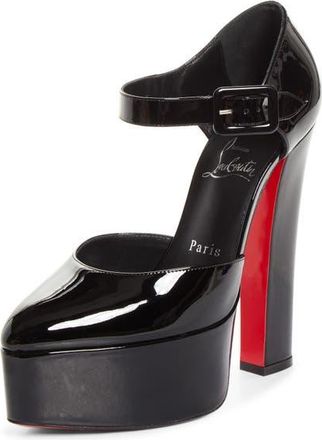 Christian Louboutin Jenna Buckle Platform Pump in B439 Black/lin Black at Nordstrom, Size 40.5
