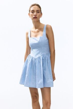 H&M Embroidered Flared-skirt Dress in Light Blue at Nordstrom, Size X-Small