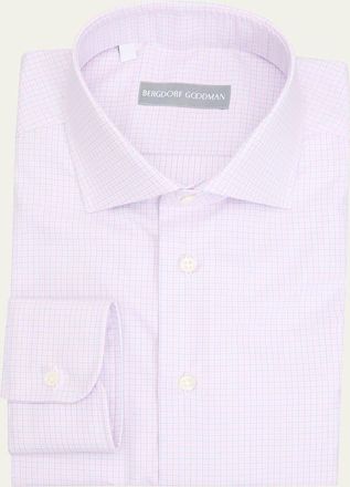 Bergdorf Goodman Mens Cotton Micro-Check Point Collar Dress Shirt