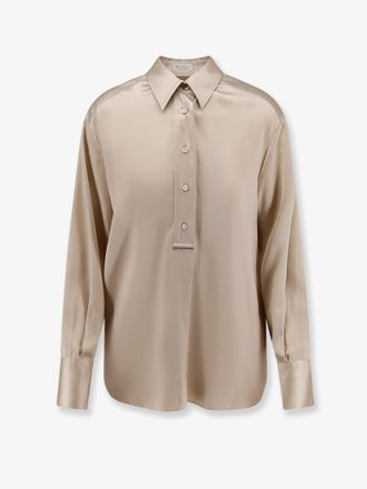 Brunello Cucinelli Womens Silk Shirt With Monili Detail, Beige