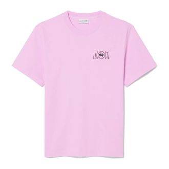 Lacoste T-Shirts, male, Pink, Size: XL Printed Cotton Tee