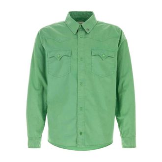 Versace Casual Shirts, male, Green, Size: L Cotton Shirt