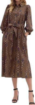 Entro Floral Belted Midi Dress In Brown Multi