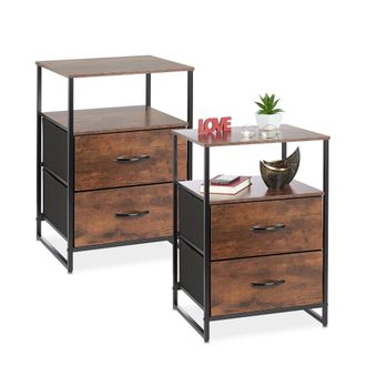 Relaxdays Relaxdays - Mesita De Noche Con 2 Cajones, Mesilla Dormitorio, Mesa Auxiliar De Cama, 70 X 45 X 42,5 Cm, Negro/marr&oacute;n