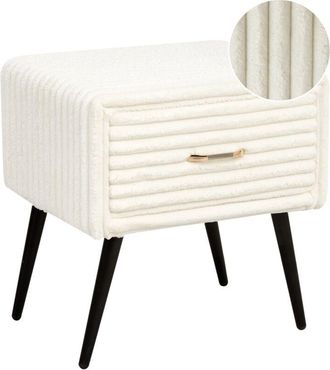 Beliani Beliani - Mesa De Noche Tapizada De Pana 1 Caj&oacute;n Dormitorio Blanco Crema Flayat