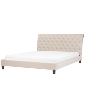 Beliani Cama Doble Tapizada Beige 180 X 200 Cm Con Somier Cabecero Acolchado Con Remaches Reims