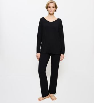 Triumph Pyjama TRIUMPH Timeless Sensuality PK LSL, Damen, Gr. 42, schwarz, Single Jersey, 94% Modal, 6% Elasthan, unifarben, normal normal, V-Ausschnitt, Home