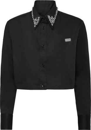 Philipp Plein Cropped Shirt LS Gothic - Dames - Overhemden - Zwart - XS - Katoen - Overhemden