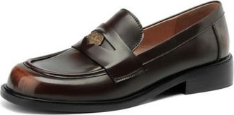 Generic Womens Slip on Retro Dress Shoes Square Toe Faux Suede Loafers Flat Heel Office Shoes,Brown,9.5 UK