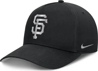 Nike San Francisco Giants Rise Nike Mens Dri-FIT MLB A-Frame Trucker Adjustable Hat in Black | NB1E0FBPGIA-HWD