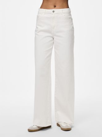 Pieces High-waist-Jeans PIECES PCSELMA HW WIDE JEANS OD NOOS BC, Damen, Gr. 32, L&auml;nge 30, weiss (hellwei&szlig;), Denim/Jeans, Obermaterial: 99% Baumwolle, 1% Elas