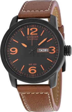 Citizen Eco Drive Black Dial Brown Leather Mens Watch BM8475-26E