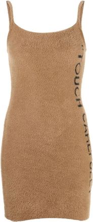 Off-white slogan detail fuzzy mini dress - women - Polyamide/Wool/Polyurethane - 42 - Brown