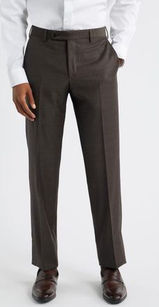 Zanella Parker Classic Wool Sharkskin Dress Pants in Brown at Nordstrom, Size 32