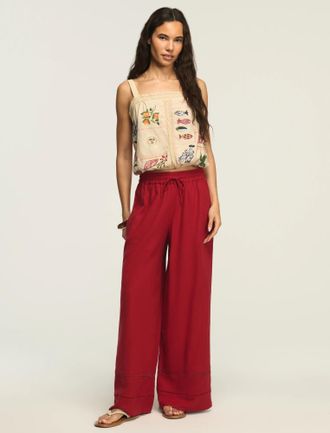 Lucky Brand Womens Linen Lace Trimmed Pant