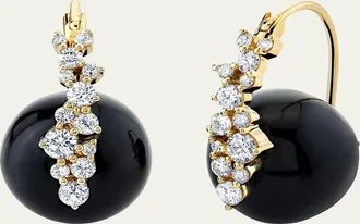 Sydney Evan 14K Yellow Gold Smooth Round Onyx Cocktail Earrings with Diamonds