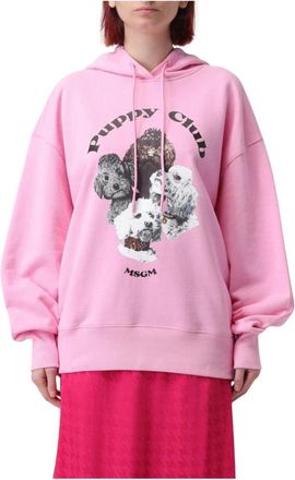 Msgm Grafische Print Hoodie Oversized - Dames - Hoodies - Roze - S - Katoen - Hoodies & sweatvesten