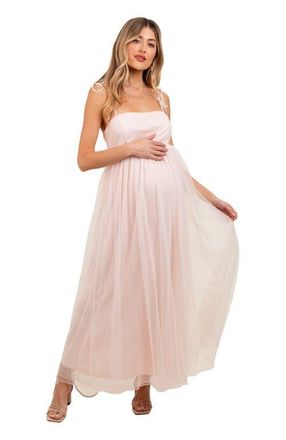 Pinkblush Square Neck Shoulder Tie Tulle Maxi Dress in Light Pink at Nordstrom, Size Medium