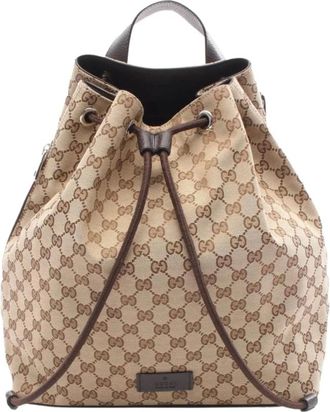 Gucci Pre-owned Backpacks, female, Brown, Size: ONE SIZE Pre-owned GG Monogram Drawstring Backpack