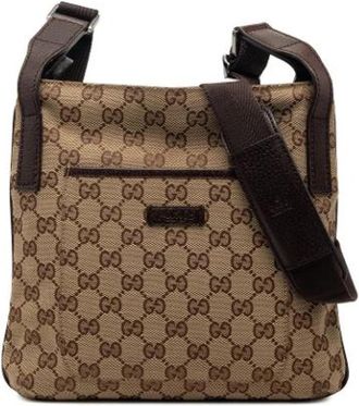 Gucci Pre-owned Canvas Crossbody Bag - Dames - Vintage Schoudertas - Bruin - ONE Size - Leer - Vintage