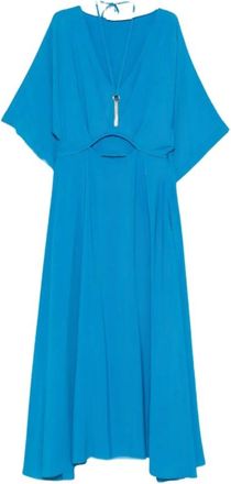 Simona Corsellini Abito Lungo C/cerchio Oro - Dames - Casual kleedjes - Blauw - S - Polyester - Kleedjes