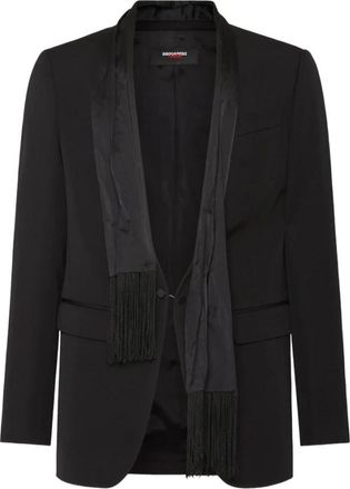 Dsquared2 Zwarte Geknoopte Jas met Zakken - Heren - Blazers - Zwart - L - Jassen