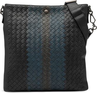 Bottega Veneta Womens Pre-owned Tricolor Leather Intrecciato Crossbody - Black - One Size