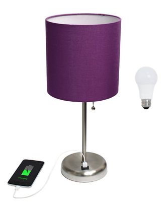 Lalia Home 19.5In Stick Table Desk Lamp With Usb Charging Port, Drum Shade & Led Bulb Included