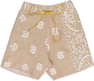 Rhude BEIGE BANDANA KNIT SHORTS