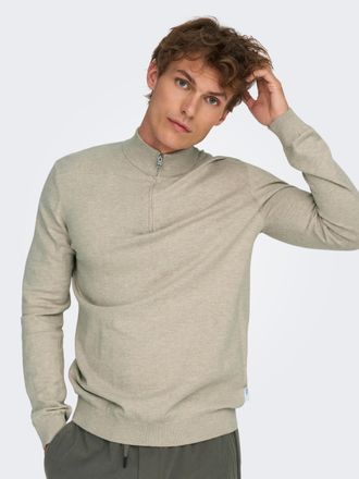 Only & Sons Troyer ONLY & SONS ONSLOUI REG 12 MEL HALF ZIP KNIT NOOS, Herren, Gr. XXL, beige (oatmeal detail:melange), Strick, Obermaterial: 60% Baumwolle, 20% Ny