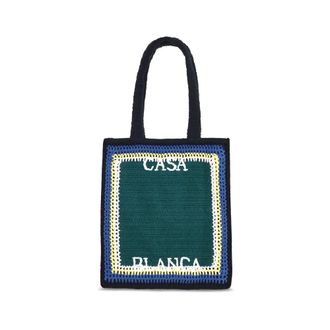 Casablanca Tote Bags, female, Green, Size: ONE SIZE Crochet Shoulder Bag with Embroidered Logo